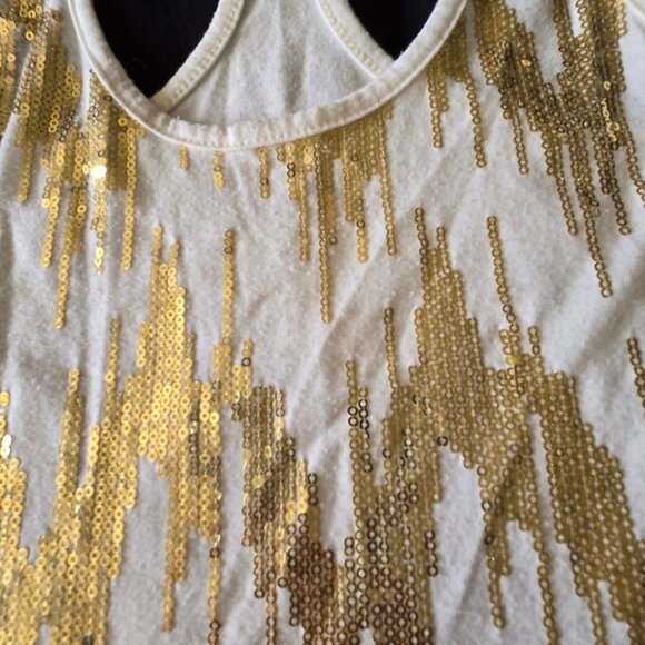 Women's Size Medium Cream  W/Gold Sequin Racer Back Tank - Picture 3 of 7